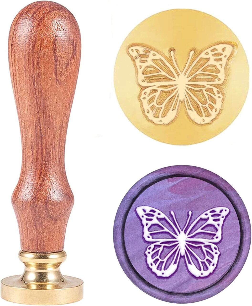 Butterfly Wax Seal Stamp Insect Sealing Wax Stamps Retro Wood Stamp Wax Seal 25mm Removable Brass Seal Wood Handle for Envelopes Invitations Wedding Embellishment Bottle Decoration